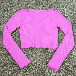 Pac Sun Pink Ribbed Long Sleeve Lettuce Hem Top Sz XS